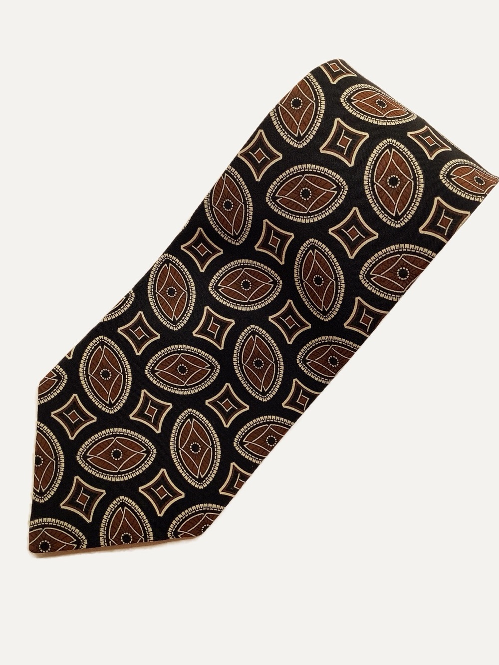 Oscar de la Renta Men's Silk Tie Black Brown Geometric Necktie Classic